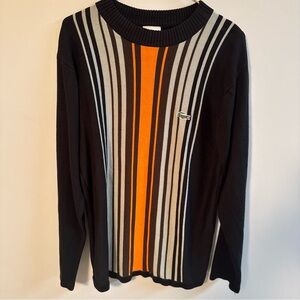 LACOSTE Men's Striped Sweater Long Sleeve Black Orange Grey Size 4 - MEDIUM